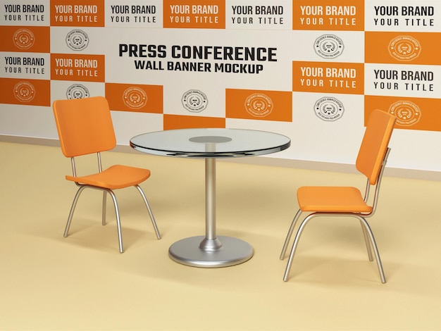 PSD configuration de la conférence de presse avec chaise et table