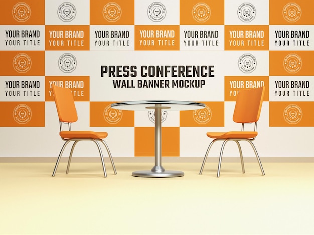 PSD configuration de la conférence de presse avec chaise et table