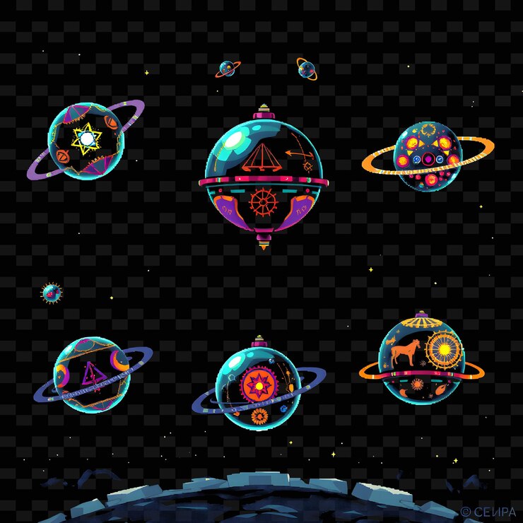 PSD configure pods orbitais com motivos cósmicos pods flutuam acima do solo exterio png house element designsr