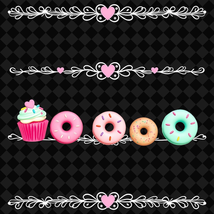 PSD confini decorativi cupcakes macaroni donut pastel rosa e menta verde dolce e zuccherato stile de