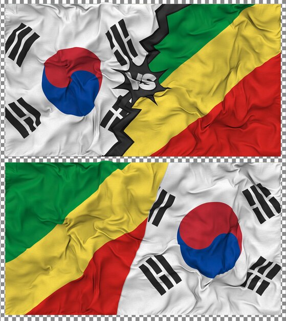 Le Congo contre la Corée du Sud Half Combined Flag Cloth Bump Texture Rendering 3D