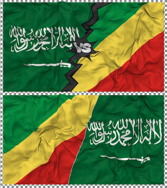 Congo contro l'Arabia Saudita Metà bandiera combinata tessuto di stoffa Bump Rendering 3D