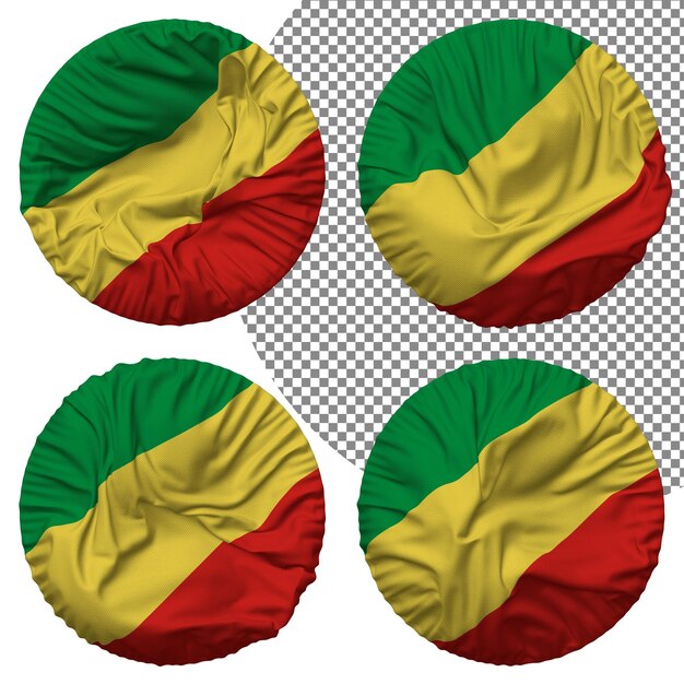 Congo Flag Round Shape Isolated Different Waving Style Bump Texture 3D Rendering
