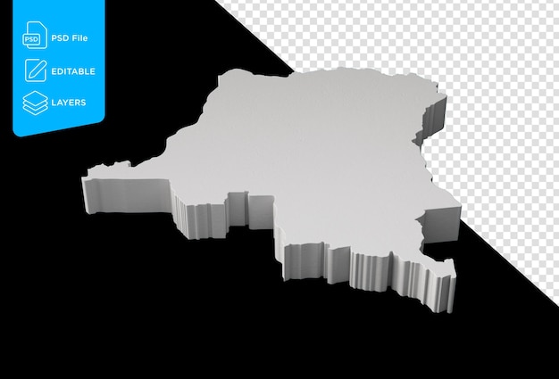 Congo Mapa 3D Geografía Cartografía y topología sobre fondo negro Ilustración 3D