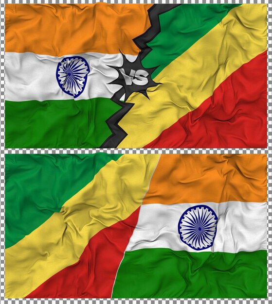 Congo vs India Half Combined Flag Cloth Bump Texture Rendering 3D