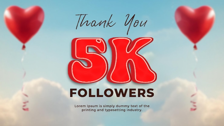 PSD congratulazioni per i tuoi 5k di follower online e like pubblici