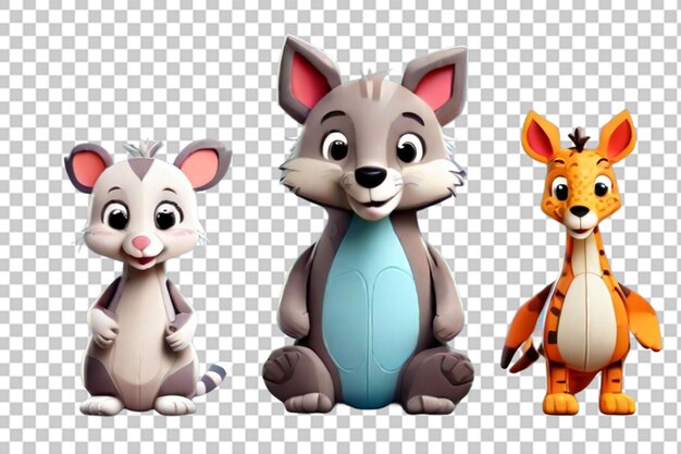 Conjunto de 3 juguetes de animales de dibujos animados