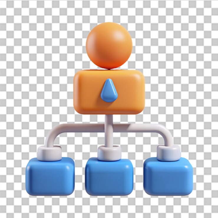 PSD conjunto 3d de icono de jerarquía aislado en fondo blanco estructura subordinada de gestión de la empresa distribución de asignaciones delegadas se puede utilizar para muchos propósitos vector en estilo 3d