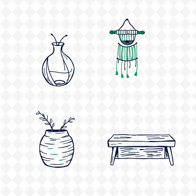 Conjunto de 4 ilustraciones vectoriales en negrita con contornos gruesos en fondo blanco estricto aislado Artículo de dibujo a mano lindo