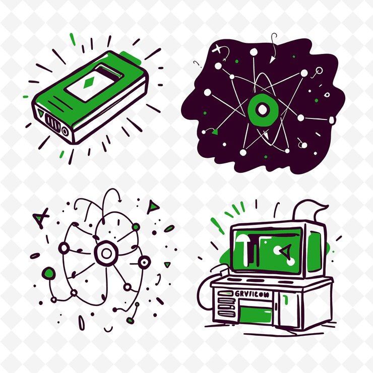 PSD conjunto de 4 ilustraciones vectoriales en negrita con contornos gruesos en fondo blanco png artículo de dibujo a mano creativo