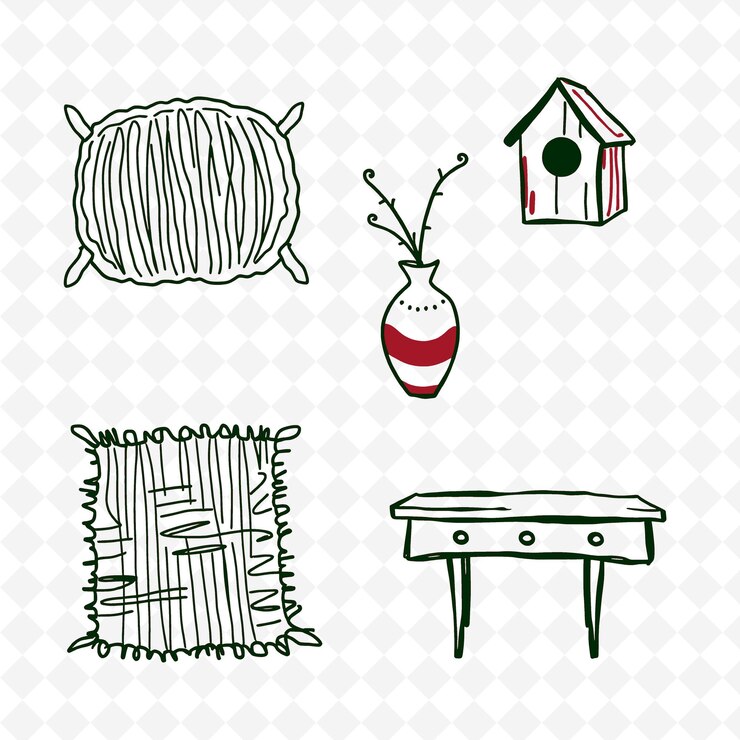 PSD conjunto de 4 ilustraciones vectoriales en negrita con contornos gruesos en fondo blanco png artículo de dibujo a mano creativo