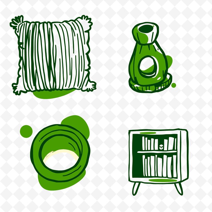PSD conjunto de 4 ilustraciones vectoriales en negrita con contornos gruesos en fondo blanco png artículo de dibujo a mano creativo