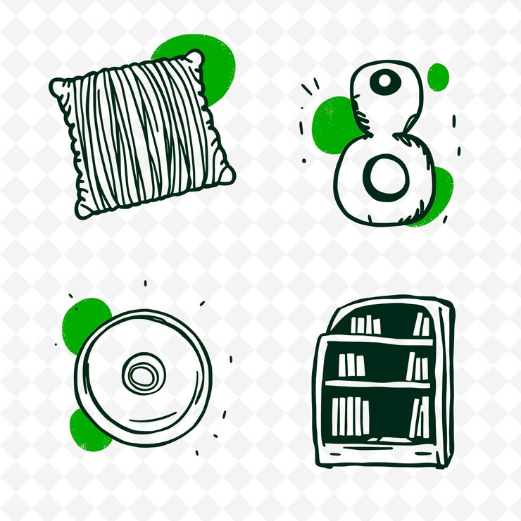 PSD conjunto de 4 ilustraciones vectoriales en negrita con contornos gruesos en fondo blanco png artículo de dibujo a mano creativo