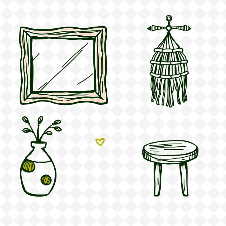 PSD conjunto de 4 ilustraciones vectoriales en negrita con contornos gruesos en fondo blanco png artículo de dibujo a mano creativo