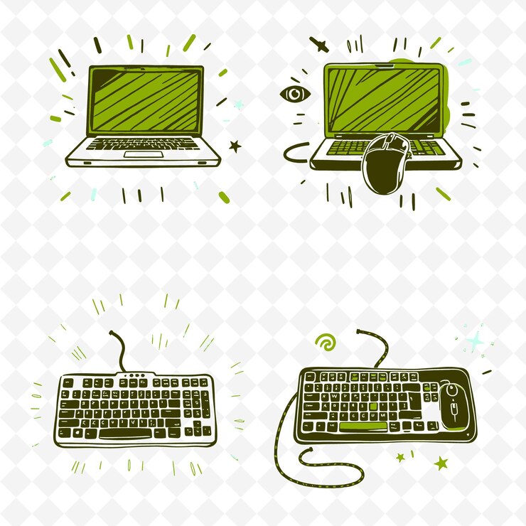 PSD conjunto de 4 ilustraciones vectoriales en negrita con contornos gruesos en fondo blanco png artículo de dibujo a mano creativo