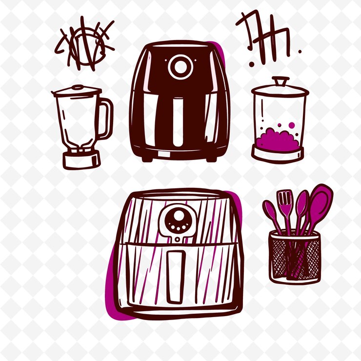 PSD conjunto de 4 ilustraciones vectoriales en negrita con contornos gruesos en fondo blanco png artículo de dibujo a mano creativo