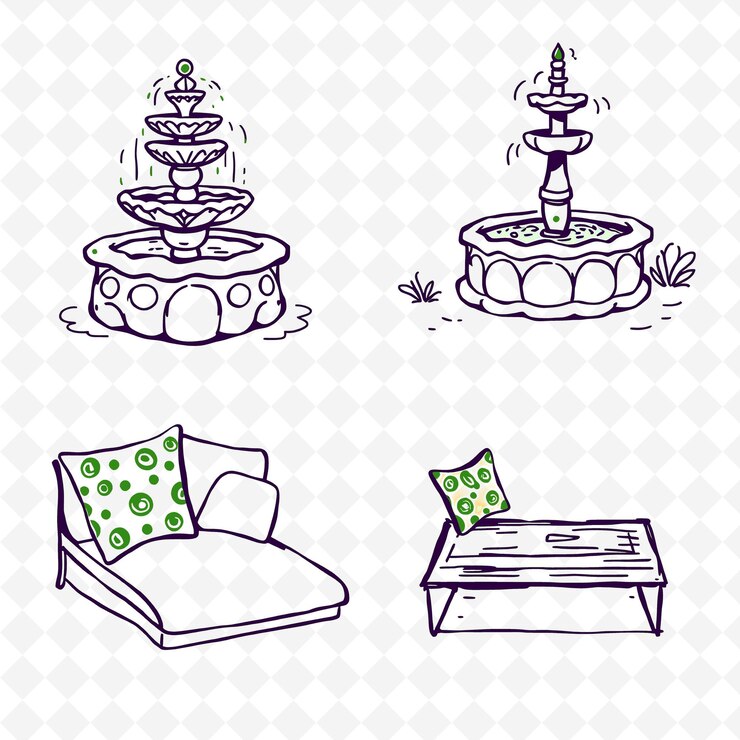 PSD conjunto de 4 ilustraciones vectoriales en negrita con contornos gruesos en fondo blanco png artículo de dibujo a mano creativo