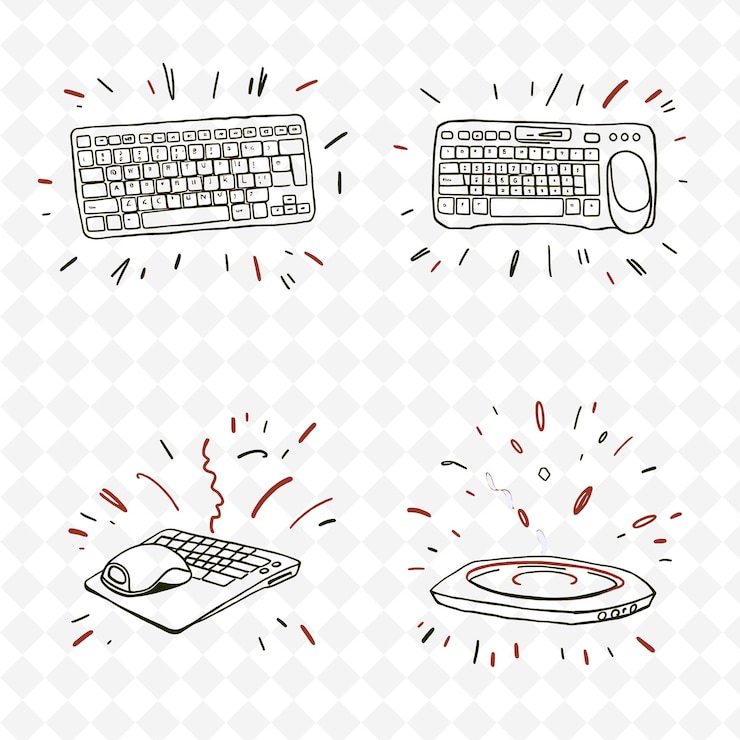 PSD conjunto de 4 ilustraciones vectoriales en negrita con contornos gruesos en fondo blanco png artículo de dibujo a mano creativo