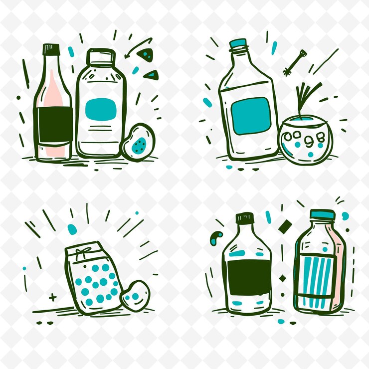 PSD conjunto de 4 ilustraciones vectoriales en negrita con contornos gruesos en fondo blanco png artículo de dibujo a mano creativo