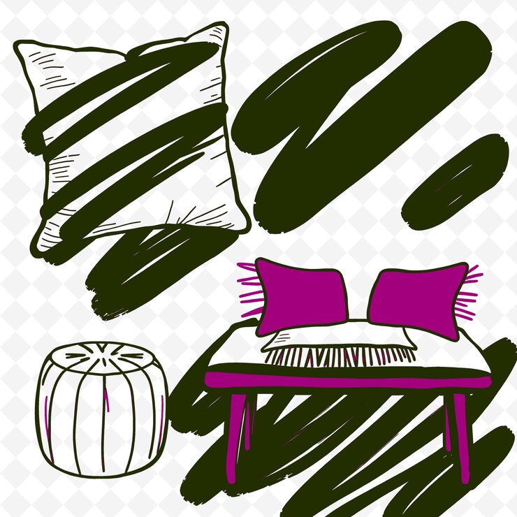PSD conjunto de 4 ilustraciones vectoriales en negrita con contornos gruesos en fondo blanco png artículo de dibujo a mano creativo