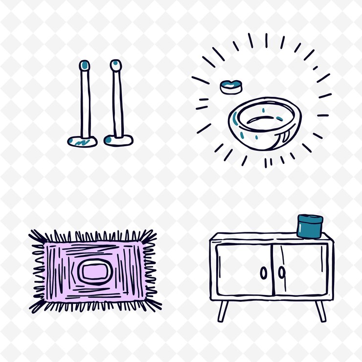 PSD conjunto de 4 ilustraciones vectoriales en negrita con contornos gruesos en fondo blanco png artículo de dibujo a mano creativo