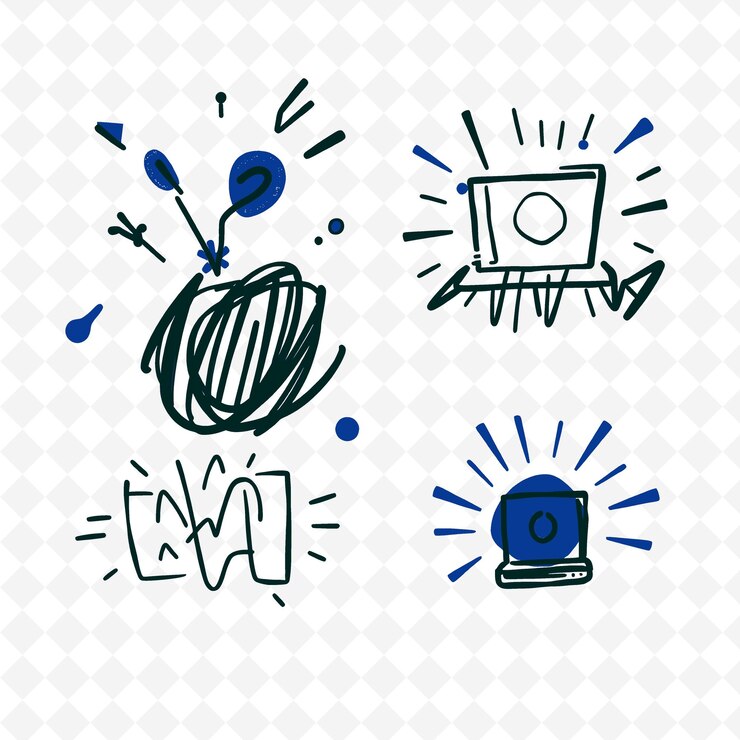 PSD conjunto de 4 ilustraciones vectoriales en negrita con contornos gruesos en fondo blanco png