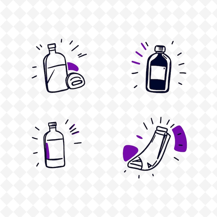 PSD conjunto de 4 ilustraciones vectoriales en negrita con contornos gruesos en fondo blanco png