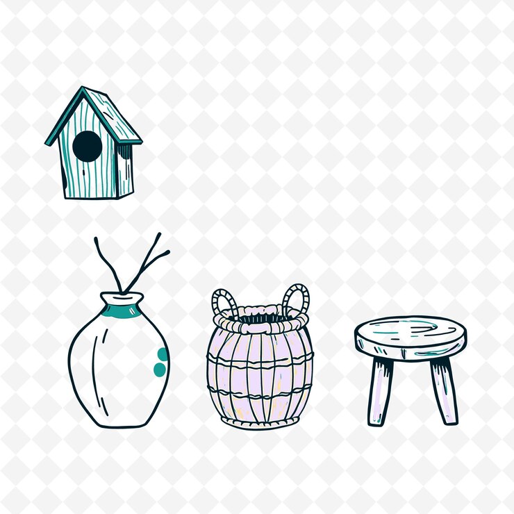 PSD conjunto de 4 ilustraciones vectoriales en negrita con contornos gruesos en fondo blanco png