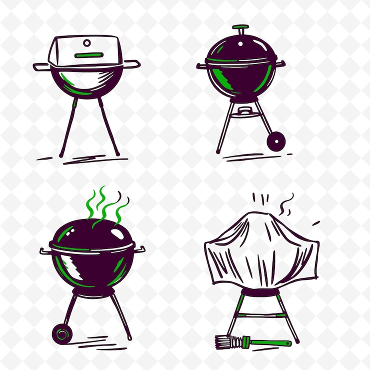 PSD conjunto de 4 ilustraciones vectoriales en negrita con contornos gruesos en fondo blanco png