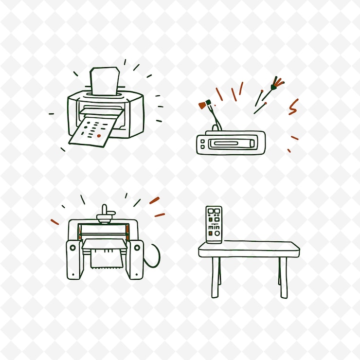 PSD conjunto de 4 ilustraciones vectoriales en negrita con contornos gruesos en fondo blanco png