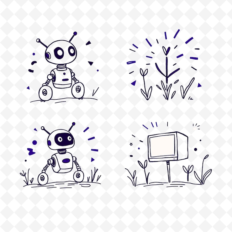 PSD conjunto de 4 ilustraciones vectoriales en negrita con contornos gruesos en fondo blanco png