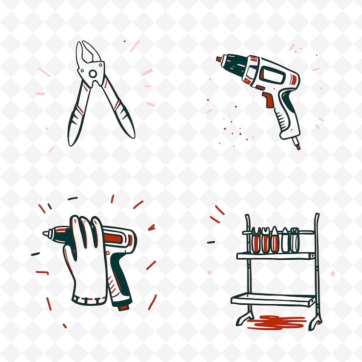 PSD conjunto de 4 ilustraciones vectoriales en negrita con contornos gruesos en fondo blanco png