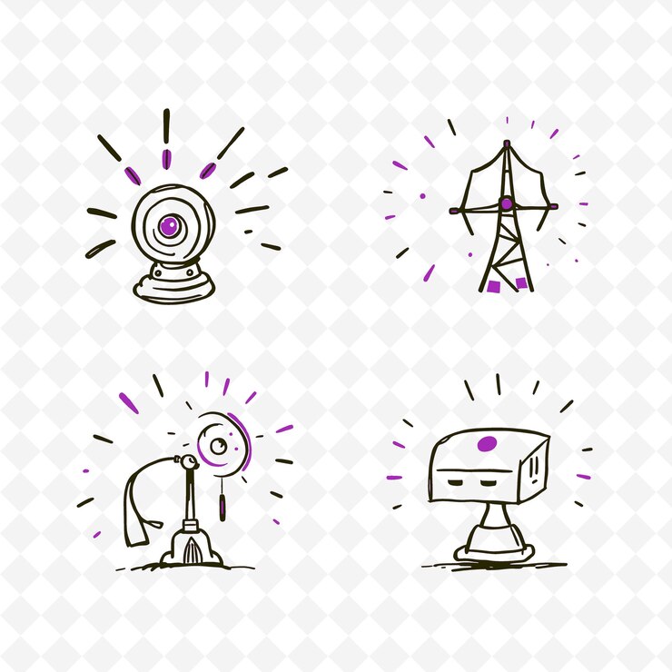 PSD conjunto de 4 ilustraciones vectoriales en negrita con contornos gruesos en fondo blanco png
