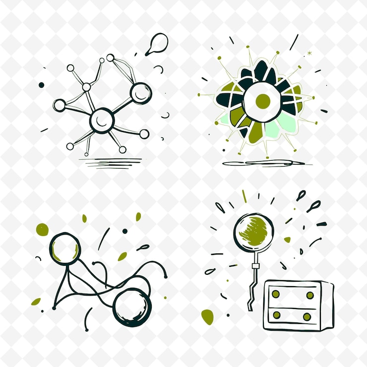 PSD conjunto de 4 ilustraciones vectoriales en negrita con contornos gruesos en fondo blanco png