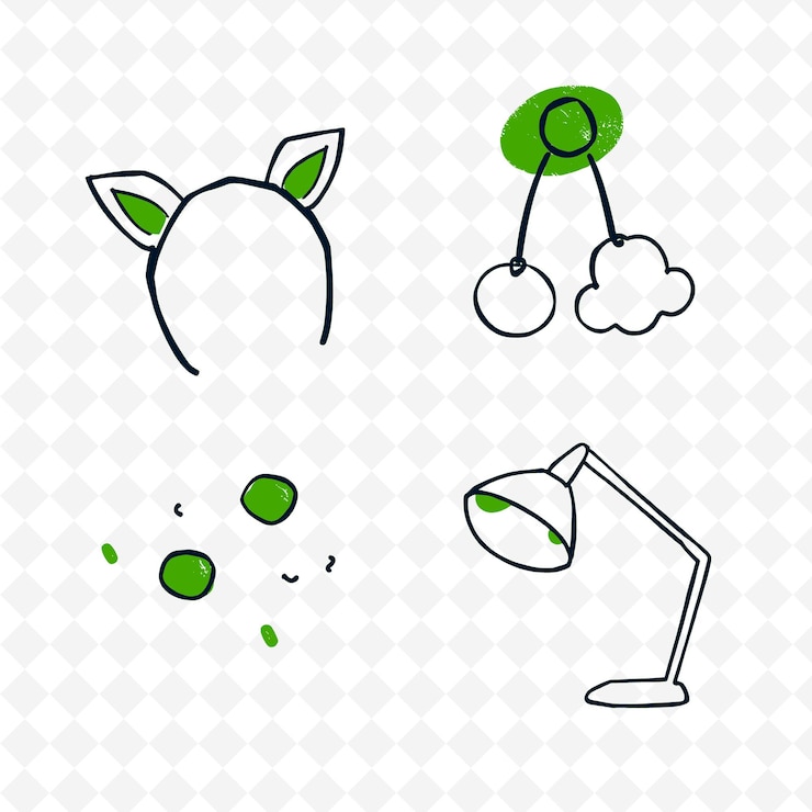 PSD conjunto de 4 ilustraciones vectoriales en negrita con contornos gruesos en fondo blanco png