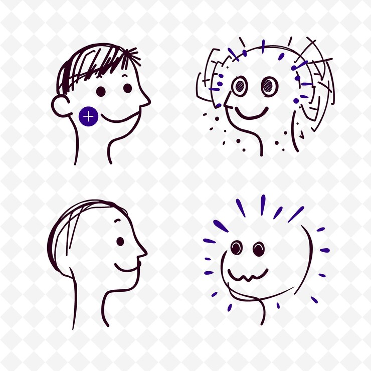 PSD conjunto de 4 ilustraciones vectoriales en negrita con contornos gruesos en fondo blanco png