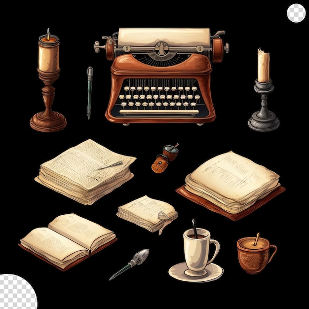 conjunto de accesorios de escritura retro png