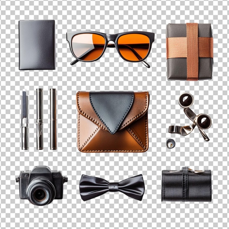 PSD conjunto de accesorios de madera de moda hipster