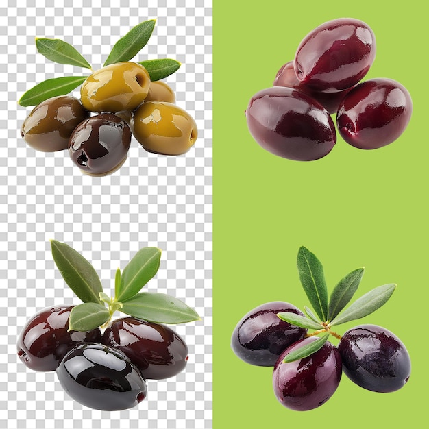 Un conjunto de aceitunas frescas aisladas sobre un fondo transparente png
