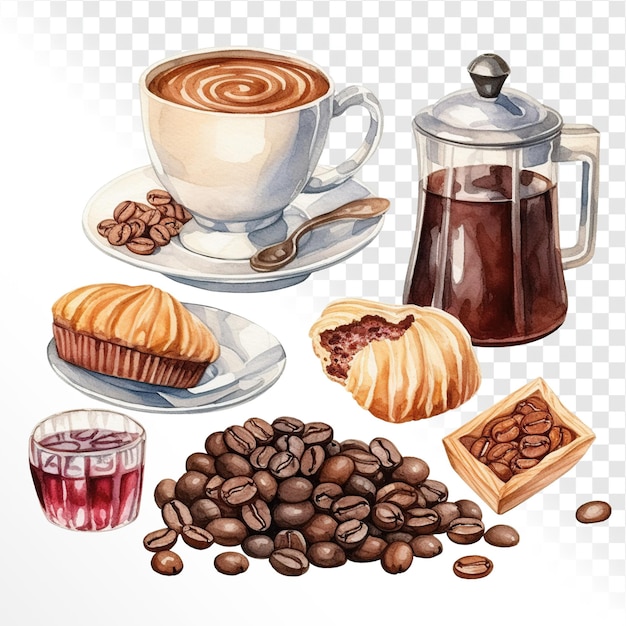 PSD conjunto de acuarelas en estilo clipart para beber café