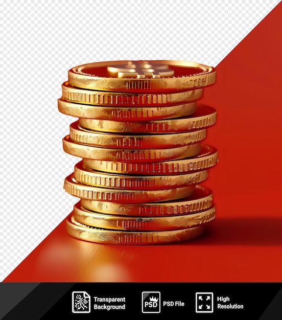 PSD conjunto aislado de monedas de oro con maqueta de signo de dólar en un fondo rojo png psd