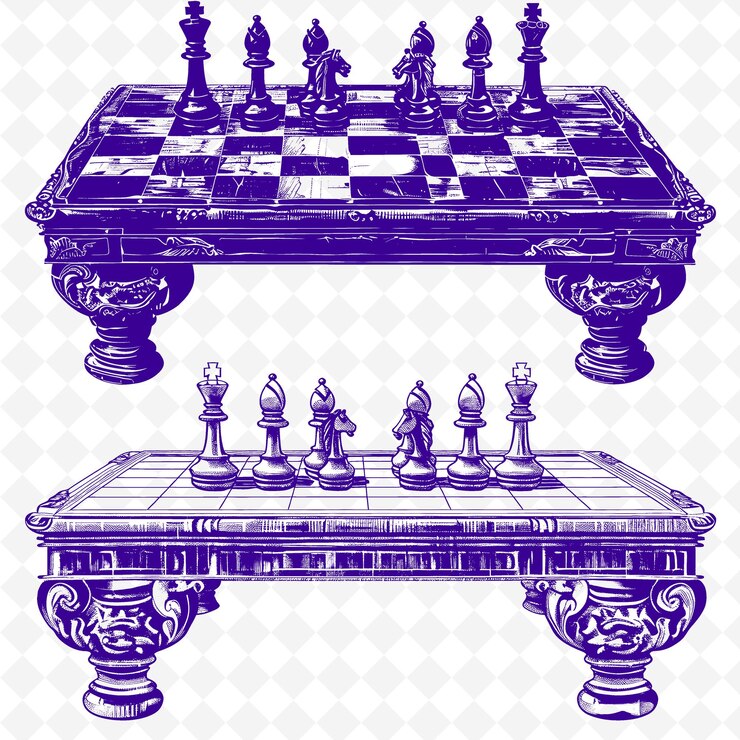 PSD conjunto de ajedrez clásico en blanco y negro con diseños de ilustración plana de pi png con contornos intrincadamente tallados