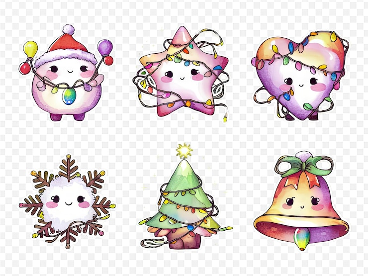 PSD un conjunto de animales de dibujos animados con un árbol de navidad en la parte inferior