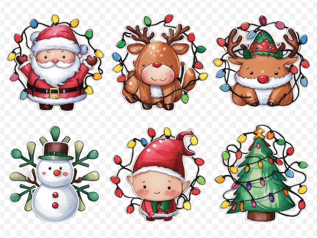 un conjunto de animales de Navidad con muñecos de nieve y árbol de Navidad