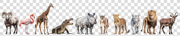 PSD conjunto de animales de safari africanos aislados en transparente