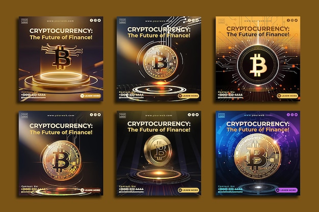Conjunto de anuncios de criptomonedas después del diseño