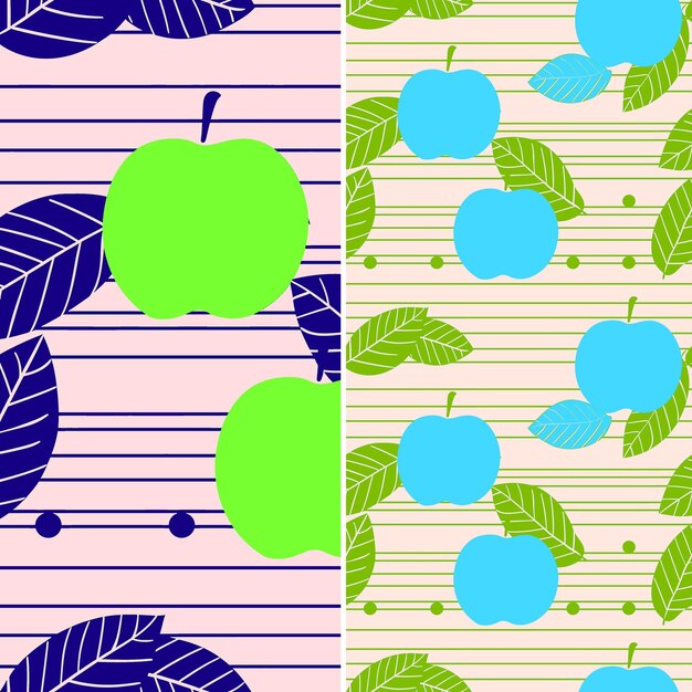 Un conjunto de árboles de manzana y hojas de diferentes colores