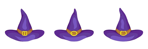 PSD conjunto de archivos psd de sombrero de bruja con estilo de dibujos animados para diseño y pegatina de halloween