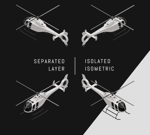 PSD conjunto de aviones isométricos de helicóptero blanco aislado