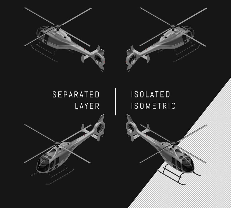 PSD conjunto de aviones isométricos helicópteros grises aislados